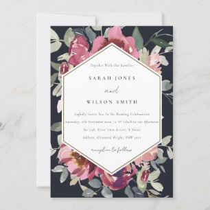 BLACK BLUSH BURGUNDY ROOS FLORAL WEDDING INVITE BEDANKKAART