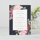 BLACK BLUSH BURGUNDY ROOS FLORAL WEDDING INVITE BEDANKKAART (Staand voorkant)
