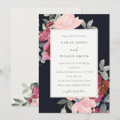 BLACK BLUSH BURGUNDY ROOS FLORAL WEDDING INVITE BEDANKKAART (Voorkant / Achterkant)