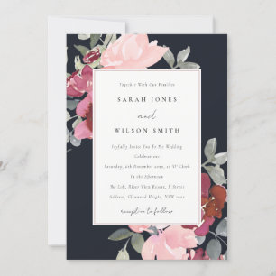 BLACK BLUSH BURGUNDY ROOS FLORAL WEDDING INVITE BEDANKKAART