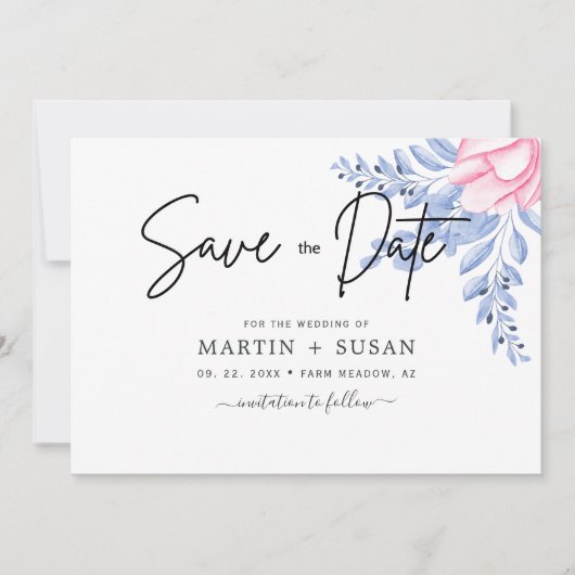 Black & Blush Dusty Blue Mauve Eucalyptus Weddensc Save The Date (Voorkant)