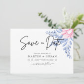 Black & Blush Dusty Blue Mauve Eucalyptus Weddensc Save The Date (Staand voorkant)