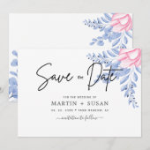 Black & Blush Dusty Blue Mauve Eucalyptus Weddensc Save The Date (Voorkant / Achterkant)