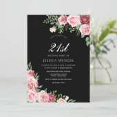 Black & Blush Flowers Girls 21ste verjaardag Kaart (Staand voorkant)