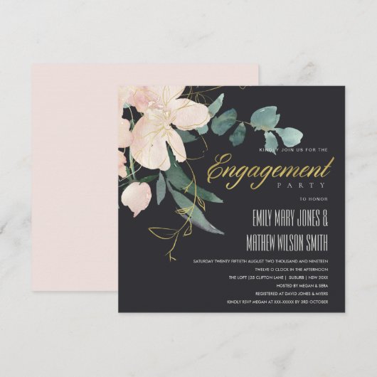 BLACK BLUSH GOLD FLORA BUNCH WATERVERF VERLOVING KAART (Voorkant / Achterkant)