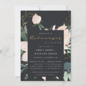 BLACK BLUSH GOLD FLORA WATERVERF REHEARSAL DINNER KAART (Voorkant)