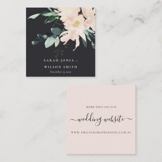 BLACK BLUSH GOLD FLORAL WATERVERF WEDDING WEBSITE VIERKANTE VISITEKAARTJE (Voorkant / Achterkant)