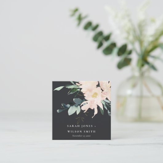 BLACK BLUSH GOLD FLORAL WATERVERF WEDDING WEBSITE VIERKANTE VISITEKAARTJE (Staand voorkant)
