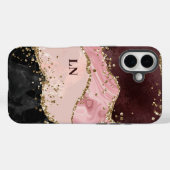Black Blush Gold Glitter Agaat Monogram Case-Mate iPhone Case (Achterkant (horizontaal))