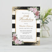 Black Blush Gouden Confetti Bloemen 50ste Verjaard Kaart (Staand voorkant)
