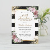 Black Blush Gouden Confetti Bloemen 60ste Verjaard Kaart (Staand voorkant)