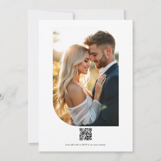 Black & Blush Photo/QR Code Floral Wedding Kaart (Achterkant)