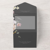 Black & Blush Pink Boho Flowers No Dinner All In One Uitnodiging (Buitenkant)