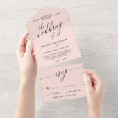 Black Blush Pink Delicate Calligraphy Wedding All In One Uitnodiging (Afscheurbaar)