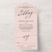 Black Blush Pink Delicate Calligraphy Wedding All In One Uitnodiging (Binnen)