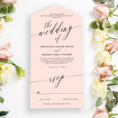 Black Blush Pink Delicate Calligraphy Wedding All In One Uitnodiging
