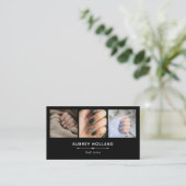 Black Blush Pink Elegant Nail Artist Photo Collage Visitekaartje (Staand voorkant)