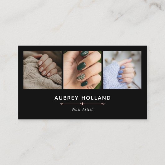 Black Blush Pink Elegant Nail Artist Photo Collage Visitekaartje (Voorkant)