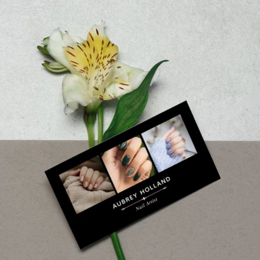 Black Blush Pink Elegant Nail Artist Photo Collage Visitekaartje