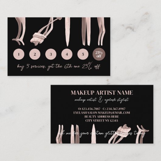 Black Blush Pink Eyelash Curl Makeup tools loyalit Visitekaartje (Voorkant / Achterkant)