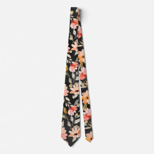 Black Blush Pink Floral Pattern Stropdas