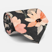Black Blush Pink Floral Pattern Stropdas (Opgerold)