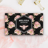 Black Blush Pink Floral Roos Gold Honey Bee Visitekaartje