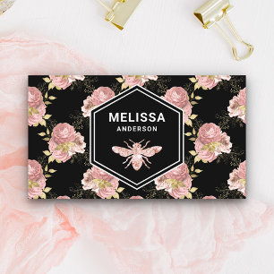 Black Blush Pink Floral Roos Gold Honey Bee Visitekaartje