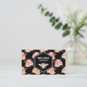 Black Blush Pink Floral Roos Gold Honey Bee Visitekaartje (Staand voorkant)