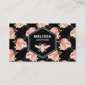 Black Blush Pink Floral Roos Gold Honey Bee Visitekaartje (Voorkant)