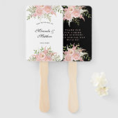 Black Blush Pink Floral Weddenschap Bedankt Handwaaier (Voorkant en achterkant)