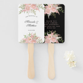 Black Blush Pink Floral Weddenschap Bedankt Handwaaier