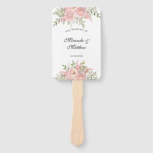 Black Blush Pink Floral Weddenschap Bedankt Handwaaier (Voorkant)