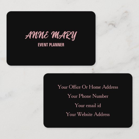 Black Blush Pink Girly Cute Custom Classy Stijlvol Visitekaartje (Voorkant / Achterkant)