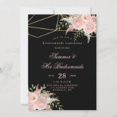 Black Blush Pink Gold Floral Bridesmaids Luncheon Kaart (Voorkant)