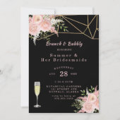 Black Blush Pink Gold Floral Brunch en Bubble Kaart (Voorkant)