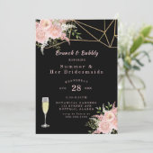 Black Blush Pink Gold Floral Brunch en Bubble Kaart (Staand voorkant)