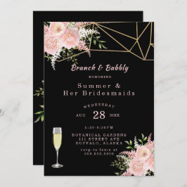 Black Blush Pink Gold Floral Brunch en Bubble Kaart