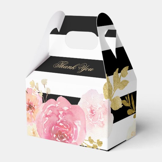 Black Blush Pink Gold Waterverf Floral Wedding Bedankdoosjes (Voorkant Zijde)
