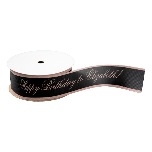 Black Blush Pink Happy Birthday Name Aangepast Grosgrain Lint (Spoel)