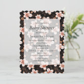Black Blush Pink Rose Gold Floral Baby shower Kaart (Staand voorkant)