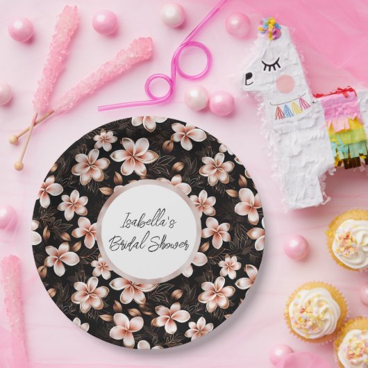 Black Blush Pink Rose Gold Floral Vrijgezellenfees Papieren Bordje (Feest)