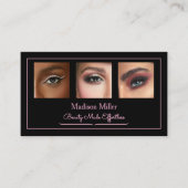 Black Blush Pink Typography Photo Makeup Business Visitekaartje (Voorkant)