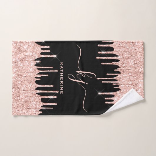Black Blush Roos Gold Glitter Drivers 2 Monogram Bad Handdoek (Handdoek)