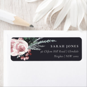 BLACK BLUSH ROOS HOLLY BERRY NIEUW JAAR ADRES ETIKET