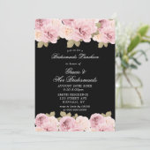 Black Blush Roses Bridesmaids Luncheon Invite (Staand voorkant)