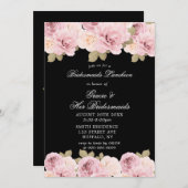 Black Blush Roses Bridesmaids Luncheon Invite (Voorkant / Achterkant)