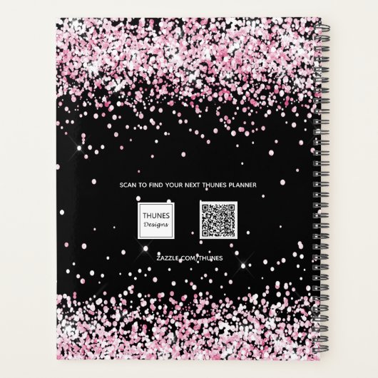 Black blush roze glitter name afspraak 2023 planner (Achterkant)