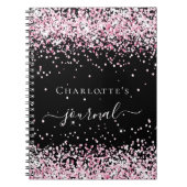 Black blush roze glitter name script journal notitieboek (Voorkant)