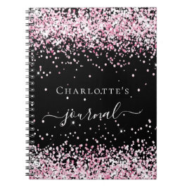 Black blush roze glitter name script journal notitieboek
